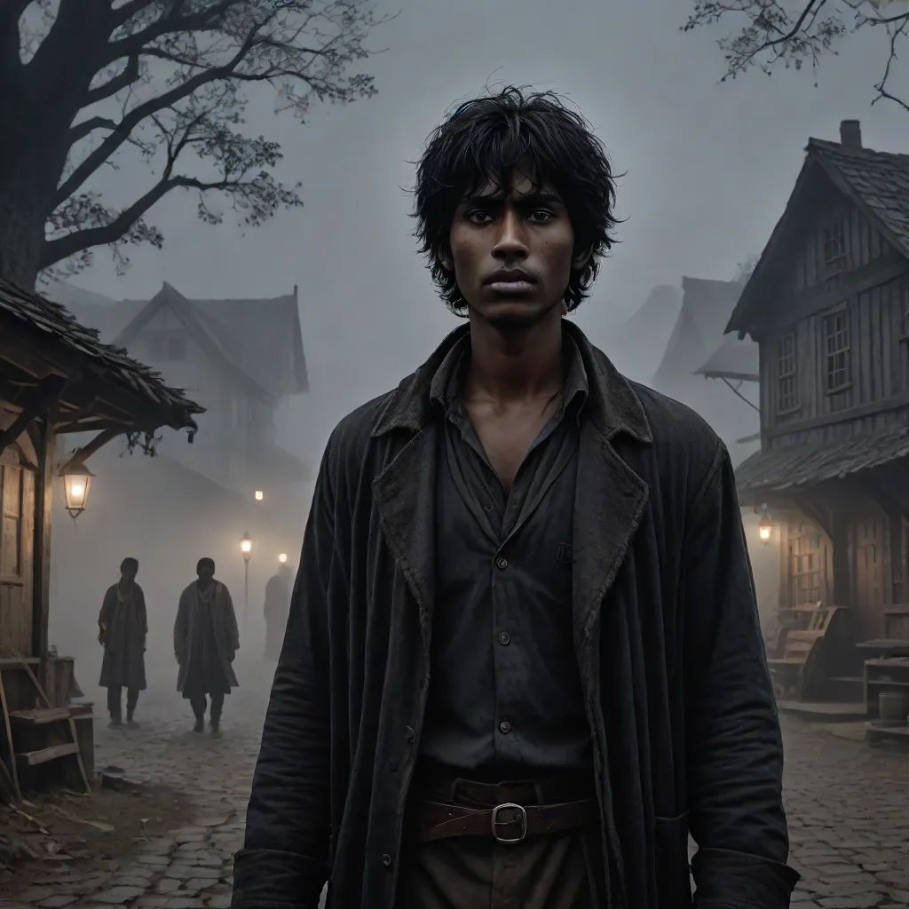 a man standing in front of a house on a foggy day with a man in the background looking at the camera, antipodeans, a detailed matte painting, Dirk Crabeth, promotional image