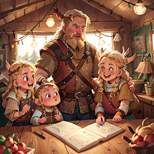 a man standing next to a group of children at a table with a book on it and a book in front of him
