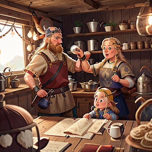 a man and two children are in a kitchen with a man cooking and a woman is looking at a book