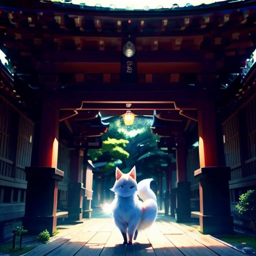 a cat is standing in a doorway of a building with a lantern on the ceiling and a lantern on the ceiling