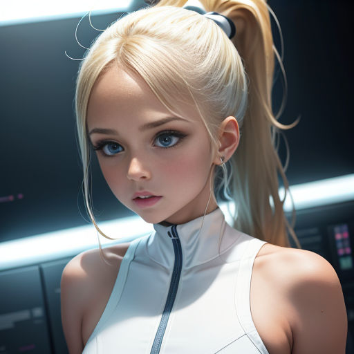 a woman with blonde hair and a ponytail in a white dress with a ponytail in her hair and a ponytail in her hair