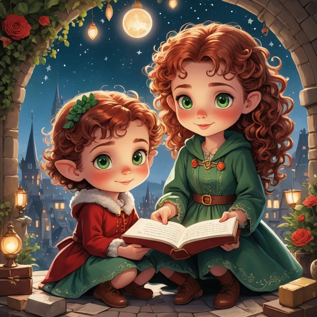 a couple of girls sitting next to each other on a window sill reading a book together at night, fantasy art, a storybook illustration, Chris Rallis, storybook illustration