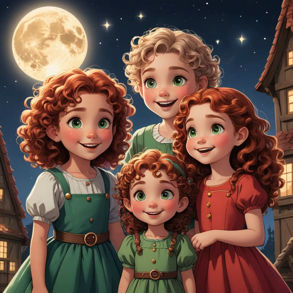a family of three standing in front of a full moon with a full moon in the background and a full moon in the sky, lyco art, a storybook illustration, Caroline Lucy Scott, trending on art station