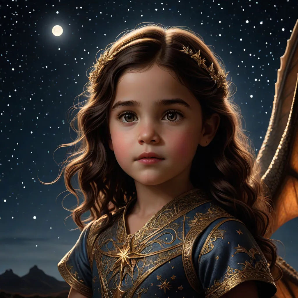 a painting of a little girl dressed as an angel with a star in her hair and a night sky with stars, fantasy art, a detailed painting, Anne Stokes, highly detailed digital painting