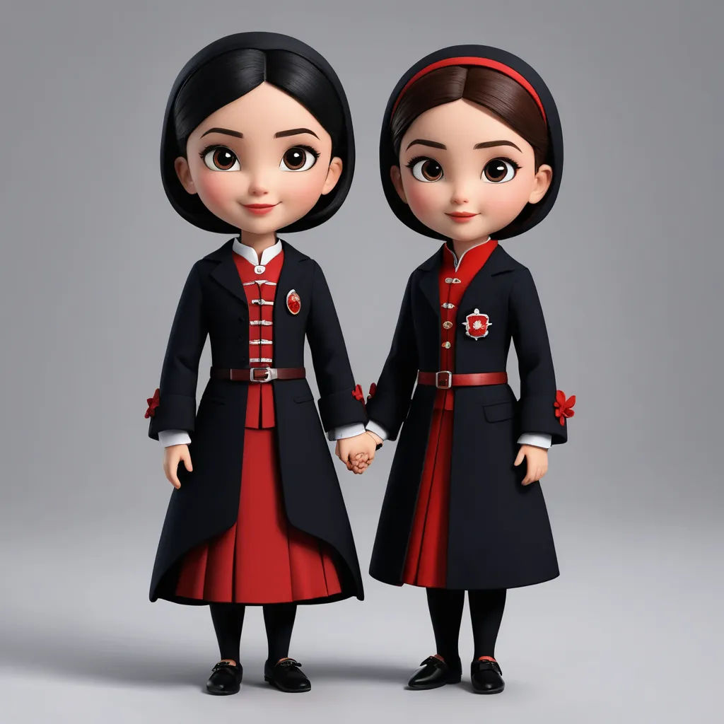 a couple of people that are standing next to each other in uniforms and holding hands and looking at the camera, paris school, a digital rendering, Anne Said, official art