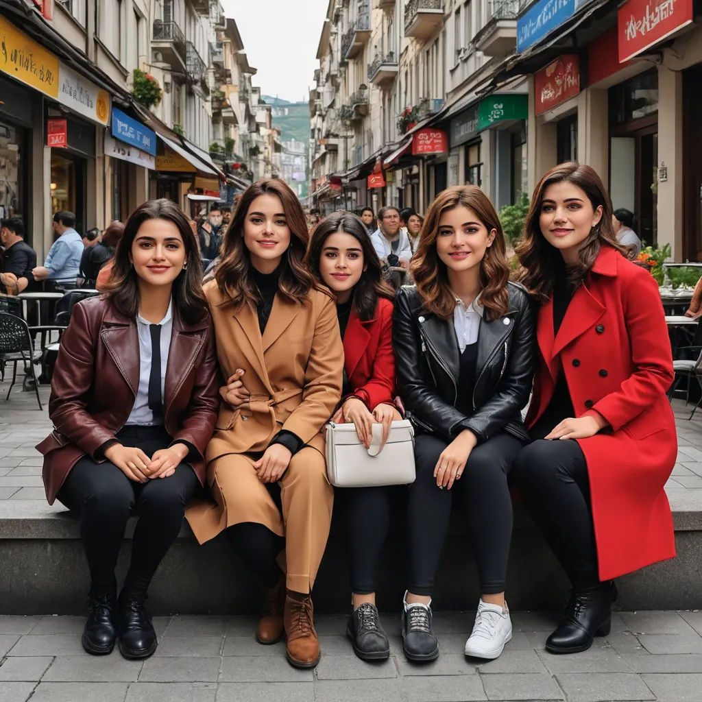 a group of women sitting on a bench in a city street with people walking by and sitting on the sidewalk, private press, a photocopy, Ayshia Taşkın, symmetry!!
