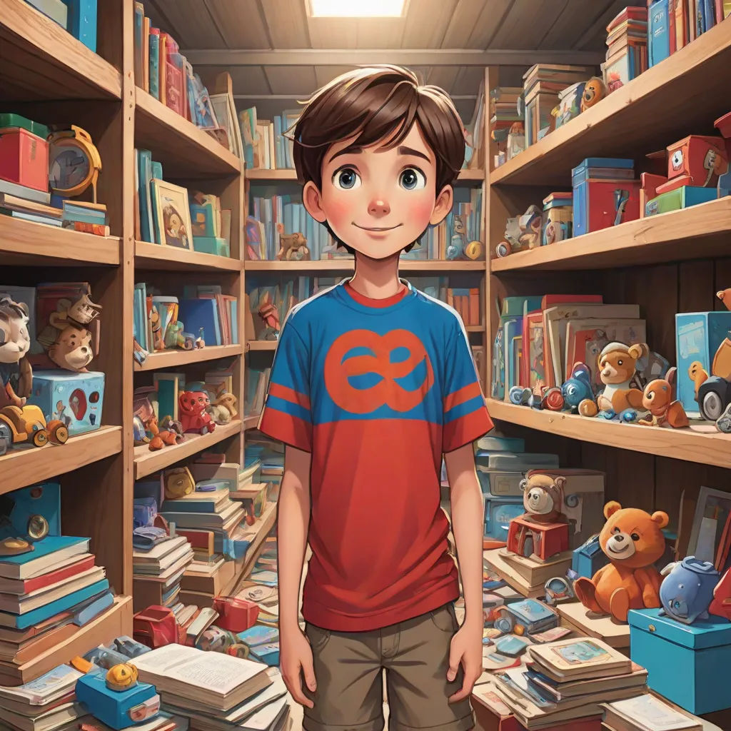 a boy standing in a library with a teddy bear and books on shelves behind him and a teddy bear on the floor, rossdraws global illumination, photorealism, a storybook illustration, Aaron Jasinski