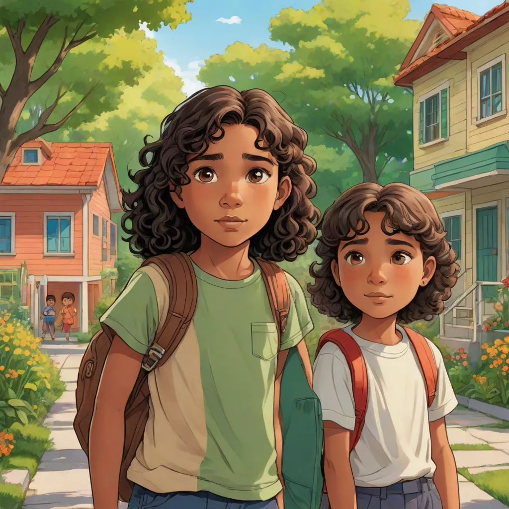a couple of people standing next to each other on a street with houses in the background and trees in the foreground, american scene painting, a storybook illustration, Brothers Hildebrandt, official art
