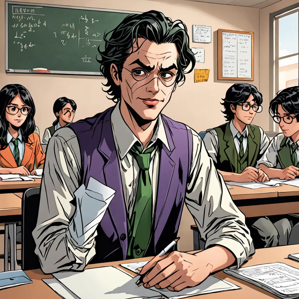a man sitting at a desk in front of a chalkboard with a lot of papers on it and a lot of people behind him, a comic book panel, yukito kishiro, academic art, Diego Gisbert Llorens
