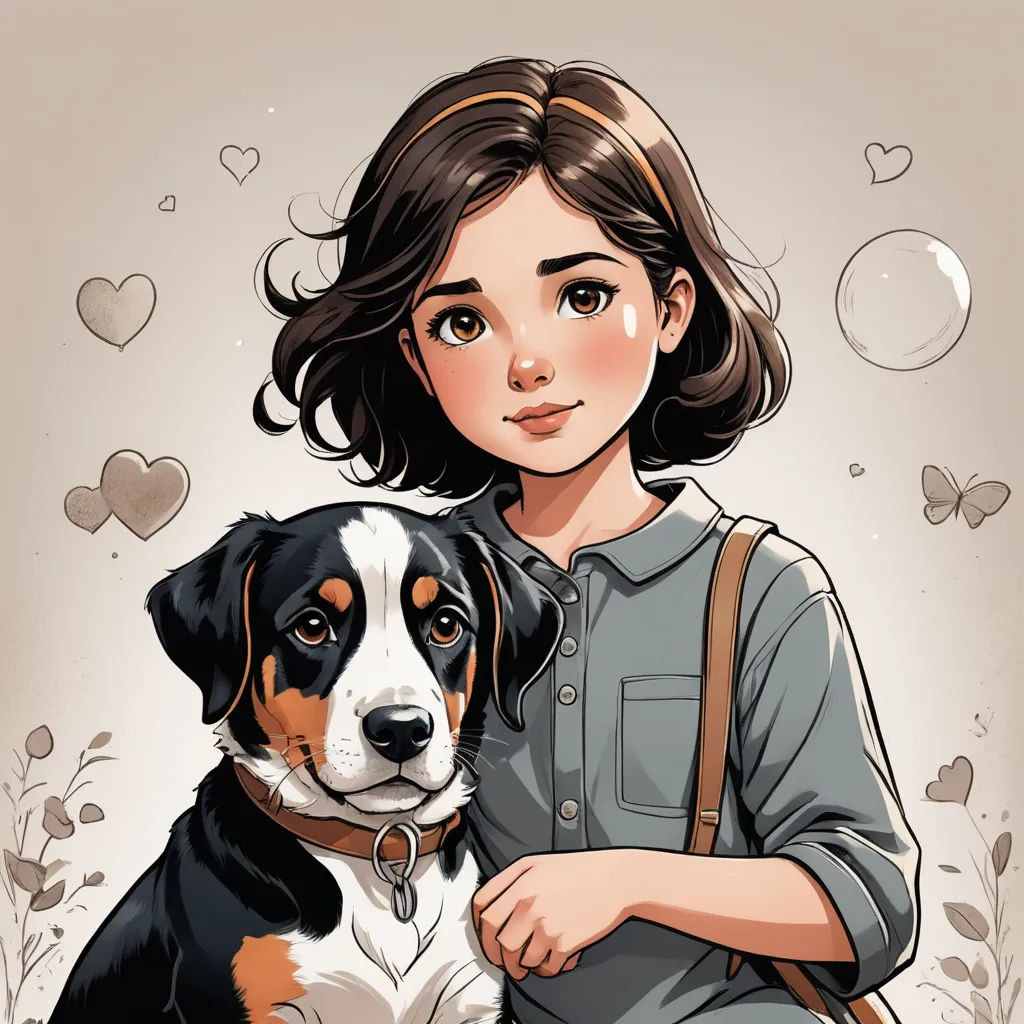 a girl with a dog is sitting in front of a heart - shaped background with hearts and flowers on it, fantasy art, a storybook illustration, Artgerm, stanley artgerm lau
