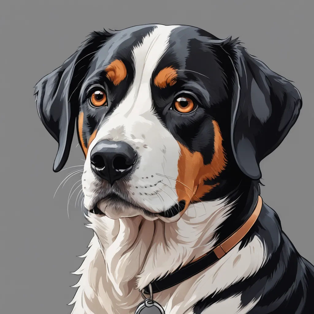 a dog with a collar and a collared collar on it's neck, looking at the camera, photorealism, a character portrait, Elke Vogelsang, professional digital painting