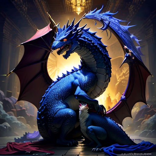 a blue dragon sitting on top of a floor next to a lampposted building with a clock on it