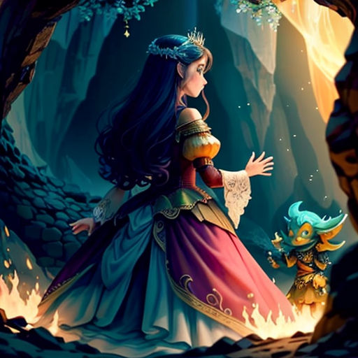 a woman in a dress standing next to a little girl in a forest with a dragon on her shoulder