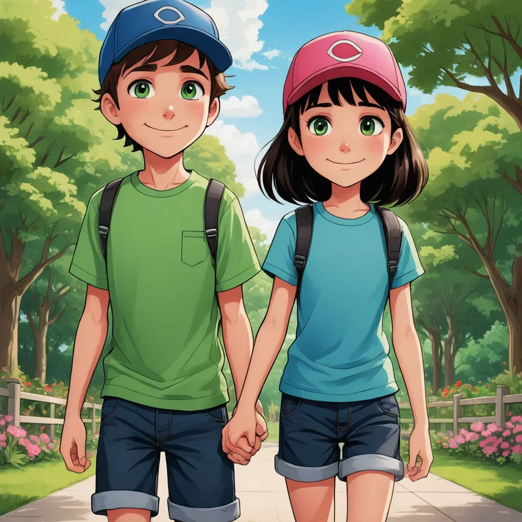 a couple of people holding hands walking down a street with trees and flowers in the background and a fence, lyco art, a storybook illustration, Felix-Kelly, official art