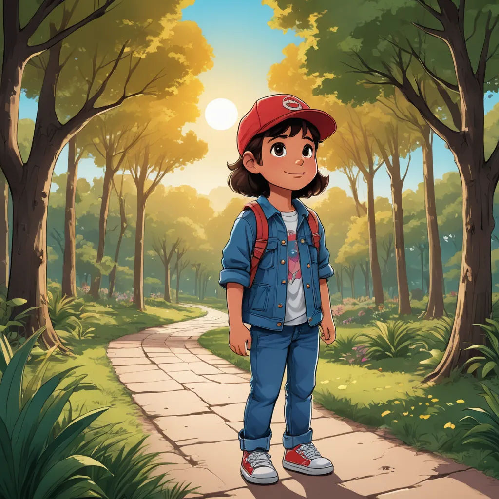 a young boy standing on a path in the woods with a backpack on his back and a backpack on his shoulder, serial art, concept art, Cliff Childs, official art