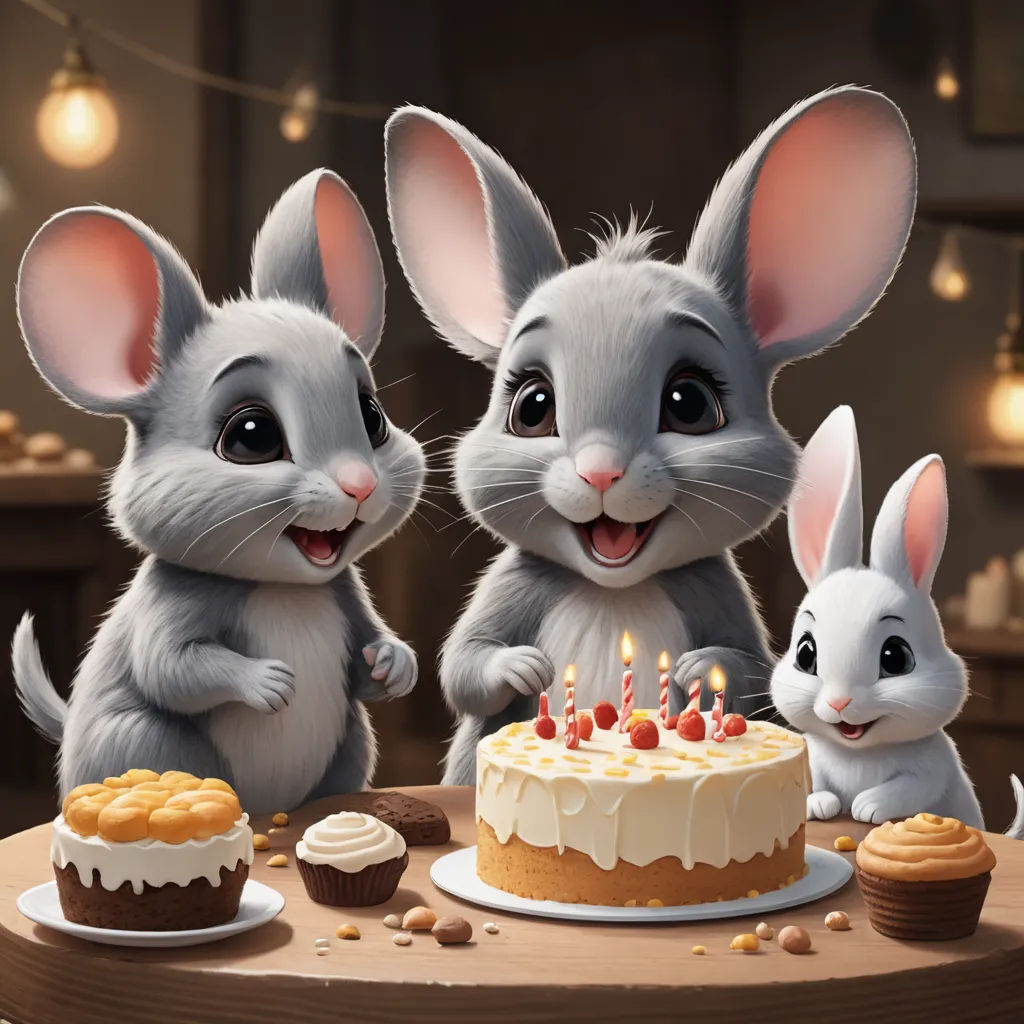 a group of rabbits standing next to a cake with candles on it and a cupcake on the table, furry art, a storybook illustration, Chris LaBrooy, trending on art station