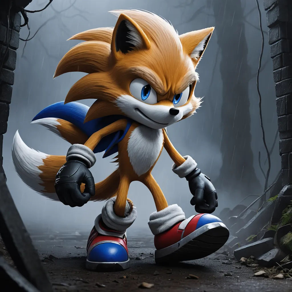 a cartoon character is running through the woods in a rain storm with a red and blue shoe on his feet, sots art, a 3D render, Eddie Mendoza, official art