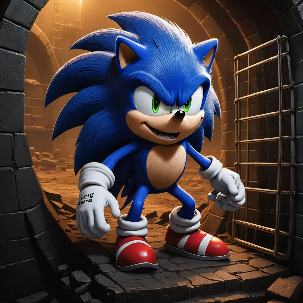 a cartoon character is walking through a tunnel with a brick wall and a brick wall behind him is a brick wall and a brick wall, sots art, concept art, Eddie Mendoza, official art