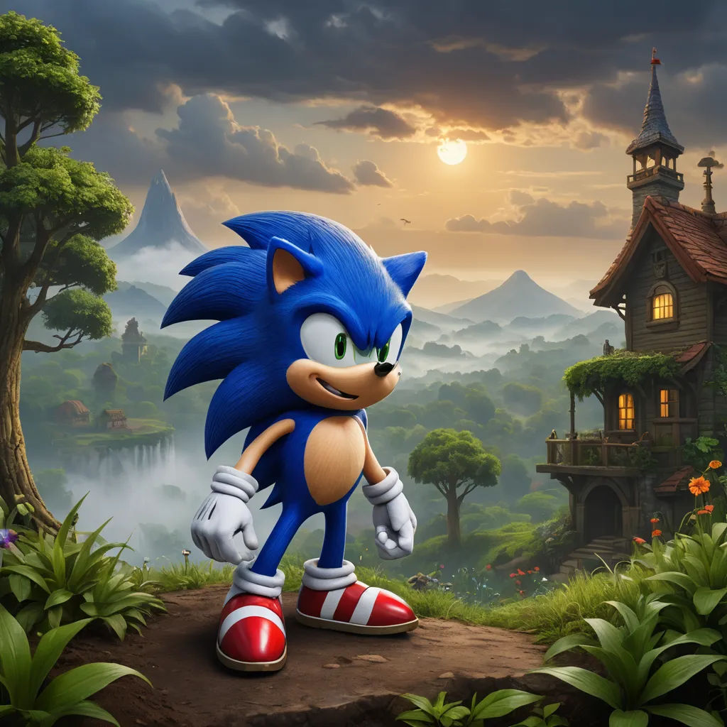 a cartoon character is walking in front of a house and a forest with a house on it and a full moon in the sky, sots art, concept art, Chris LaBrooy, unreal engine 5 highly rendered