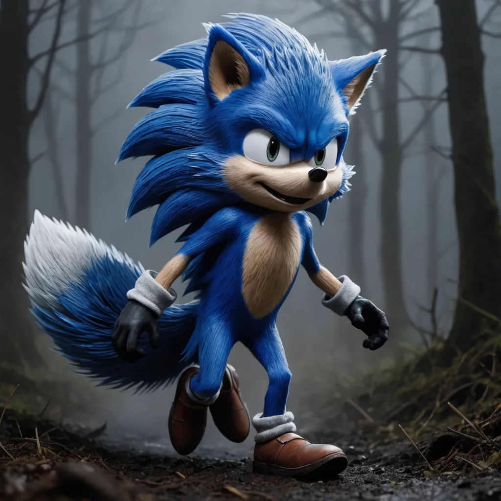 a cartoon character is running through the woods in a blue costume and a furry tail is on his feet, sots art, a 3D render, Eddie Mendoza, unreal engine 5 quality render