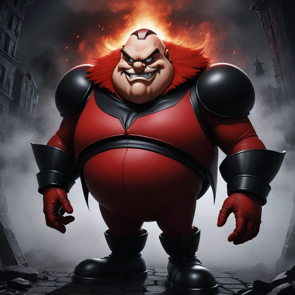 a cartoon character with a red hair and a black helmet and a red nose and a red nose and black eyes, verdadism, a character portrait, Eddie Mendoza, sinister
