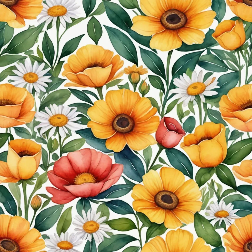 a watercolor painting of yellow and white flowers and leaves on a white background with green leaves and flowers, arts and crafts movement, an ultrafine detailed painting, Annabel Kidston, flowers