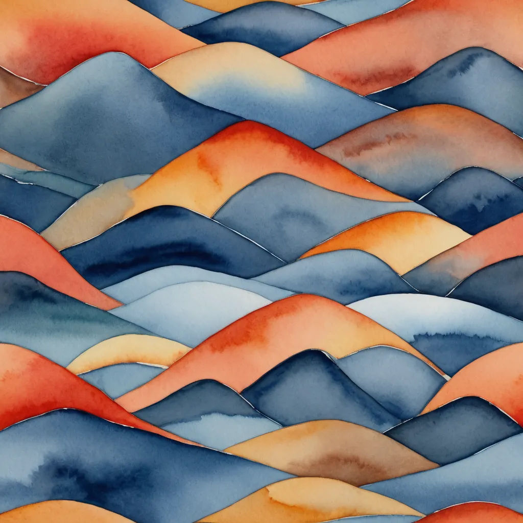 a painting of a mountain range with a red sky in the background and a blue sky in the foreground, color field, a watercolor painting, Alison Kinnaird, mountains