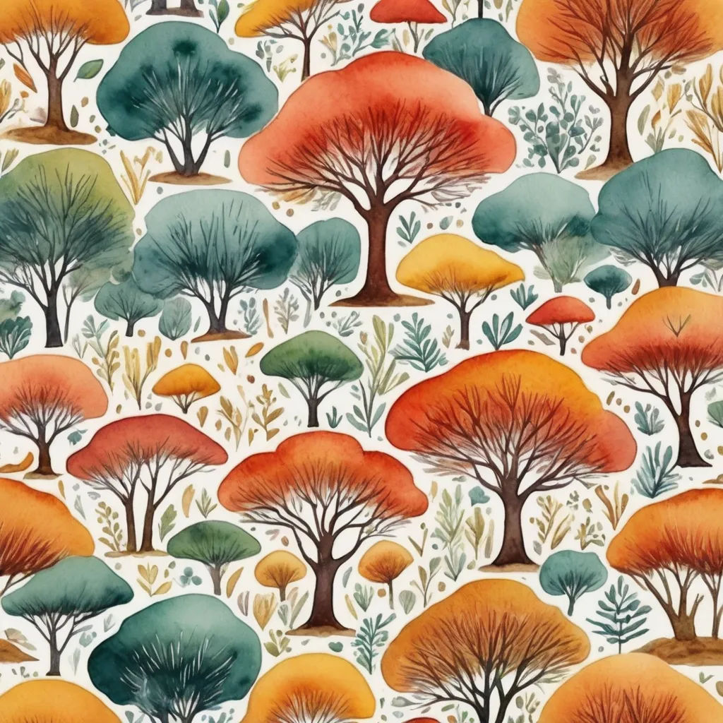 a colorful pattern of trees and bushes on a white background with a red, green, and blue color scheme, generative art, a storybook illustration, Annabel Kidston, forest