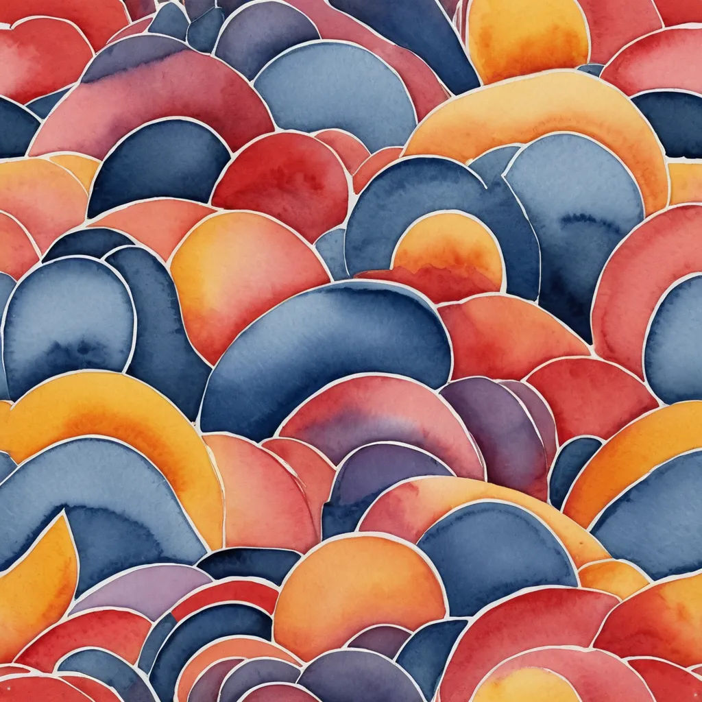 a painting of a lot of different colors of circles and shapes in different colors of blue, orange, and red, generative art, a watercolor painting, Elizabeth Murray, abstract