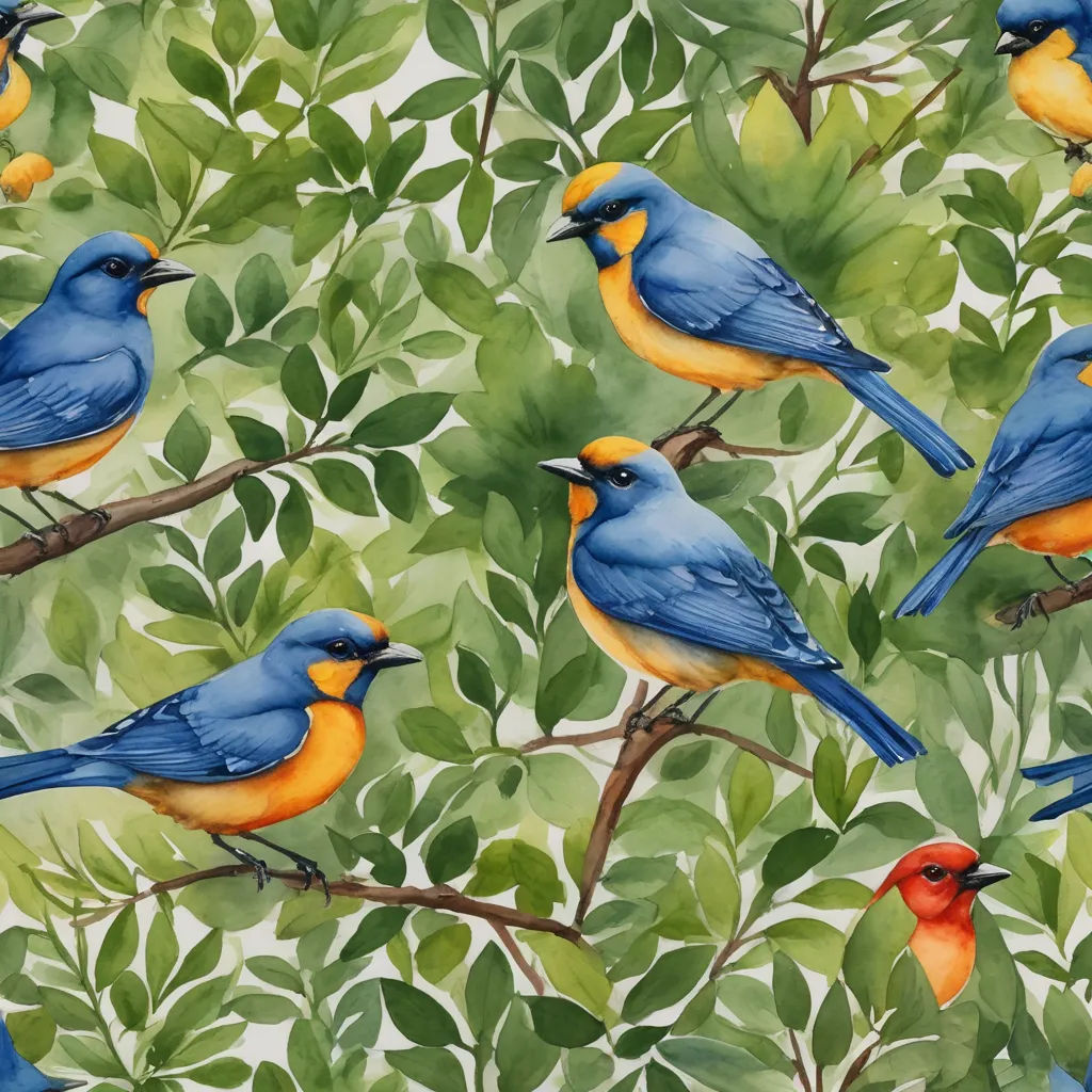 a painting of a group of birds sitting on a tree branch with leaves and berries in the background,, cloisonnism, an ultrafine detailed painting, Chris LaBrooy, in gouache detailed paintings