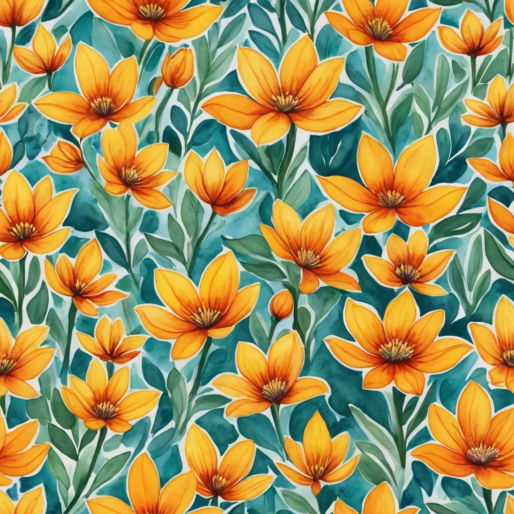a painting of yellow flowers with green leaves on a blue background with a green border and a white border, generative art, an ultrafine detailed painting, Annabel Kidston, in gouache detailed paintings