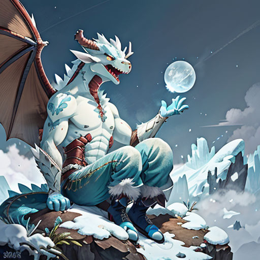 a dragon sitting on a rock with a crystal ball in its hand and a man sitting on the rock