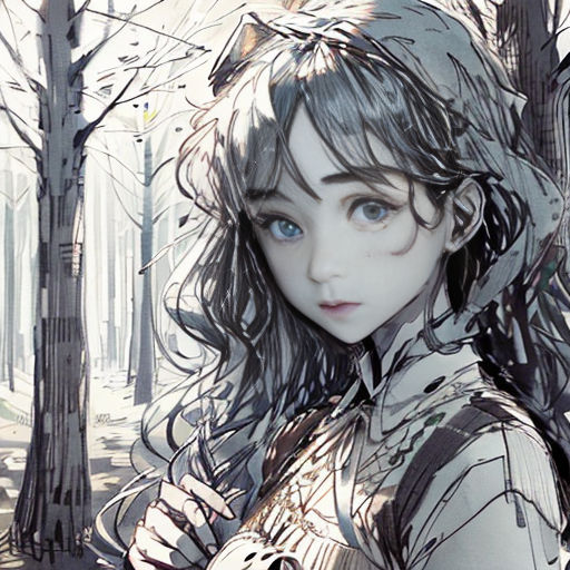 a woman in a white dress standing in a forest with trees and a bird on her shoulder and a bird on her shoulder