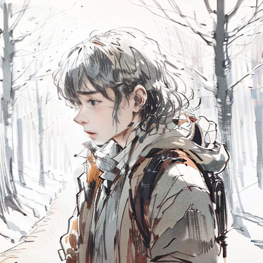 a woman walking through a snowy forest with a backpack on her back and a backpack on her shoulder,