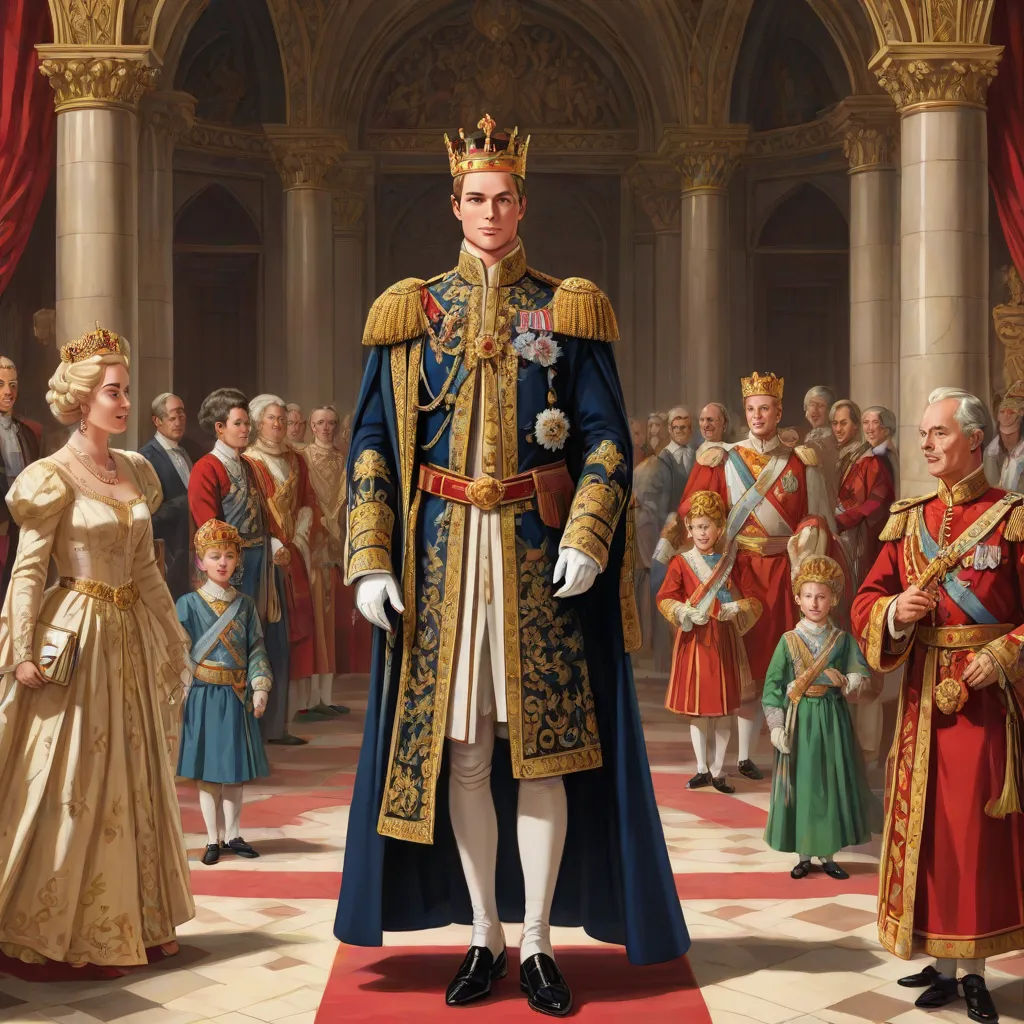 a painting of a man in a regal dress surrounded by other people in formal dress and in a palace, Charles Bird King, sots art, a detailed painting, highly detailed digital painting
