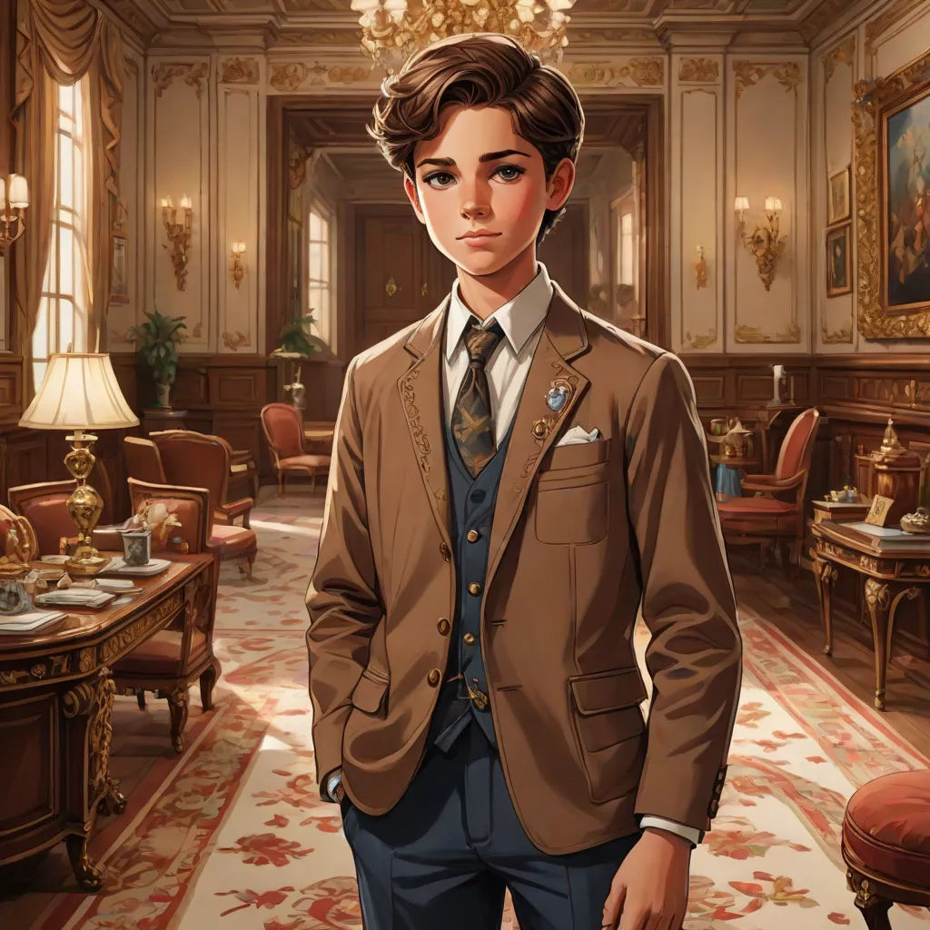 a man in a suit standing in a room with a chandelier and a chandelier hanging from the ceiling, Elizabeth Forbes, sots art, a character portrait, kinkade