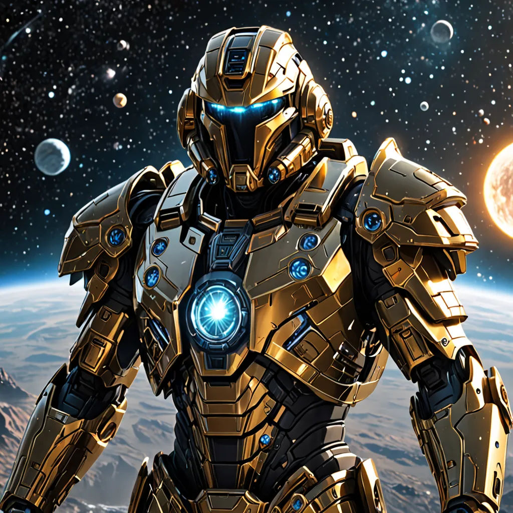 a man in a suit standing in front of a planet with a moon and stars in the background,, space art, concept art, Eve Ryder, sci fi