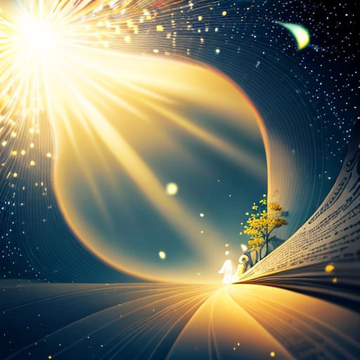 a painting of a sun burst with a tree on a hill and a sky filled with stars and a moon