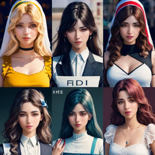 a series of six photos of women in different outfits and hair styles, all wearing different hair colors and hairstyles