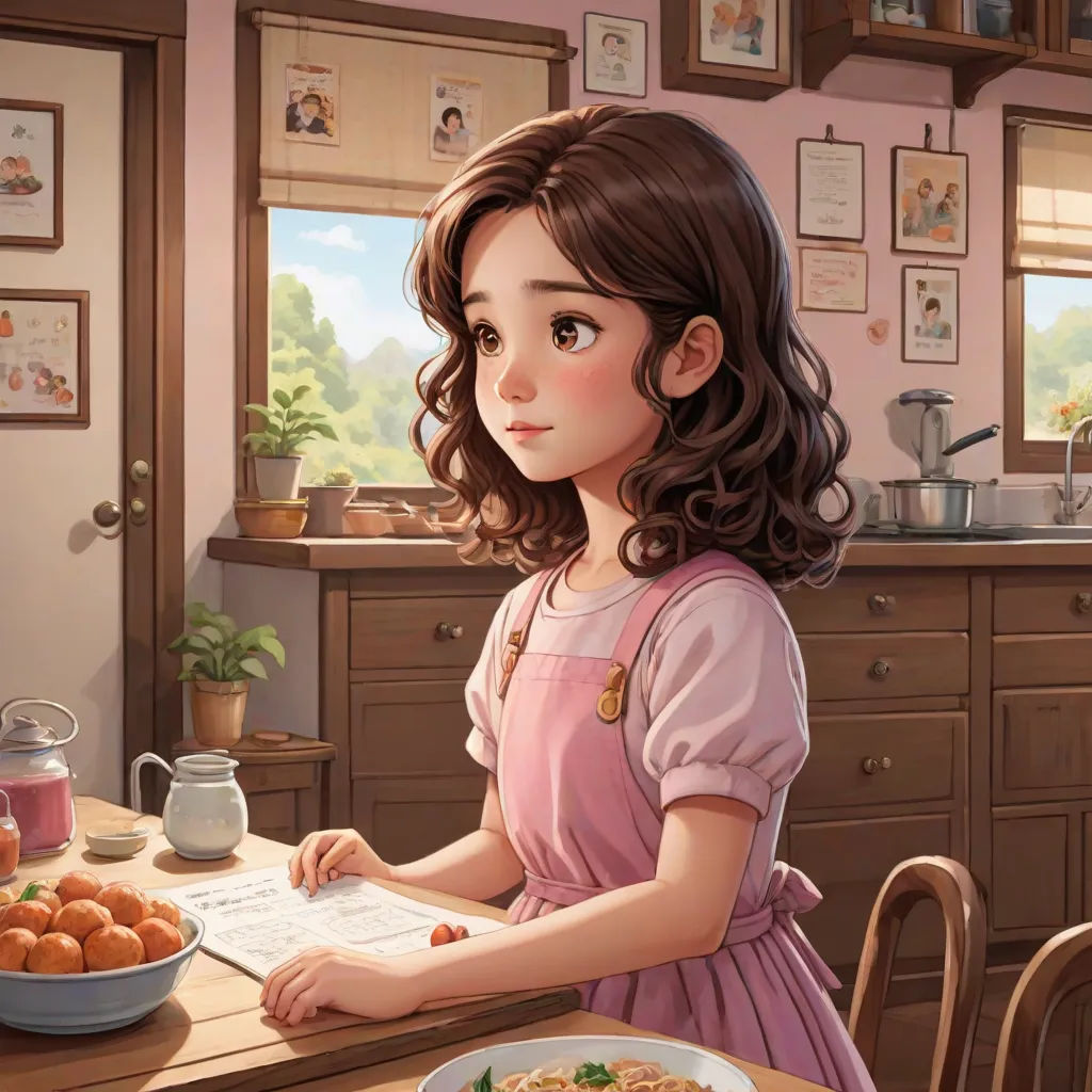 a girl sitting at a table with a plate of food in front of her and a bowl of food on the table, cgstudio, photorealism, a detailed painting, Chen Lin