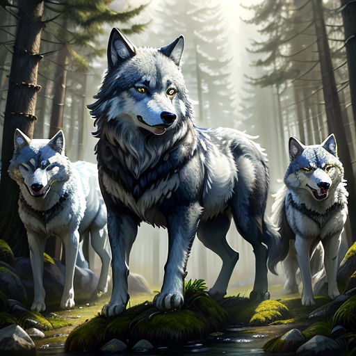 pack of wolves running anime