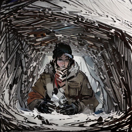 a man in a tunnel with a cell phone in his hand and a camera in his other hand, with a lot of lines on the ground