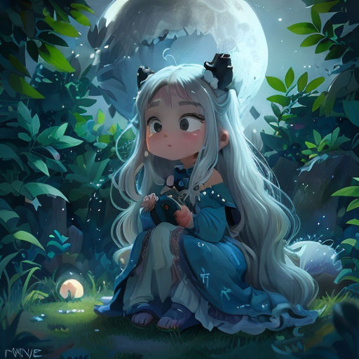 a girl sitting on the ground in front of a full moon with a wolf on her shoulder and a wolf on her shoulder