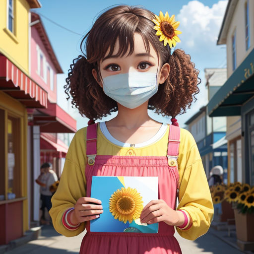 anime girl wearing straw hat holding a sunflower