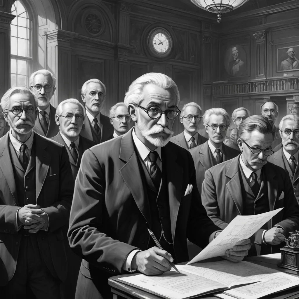 a man in a suit and tie signing a document in front of a group of men in suits and ties, classical realism, a detailed painting, Andrew Loomis, vfx