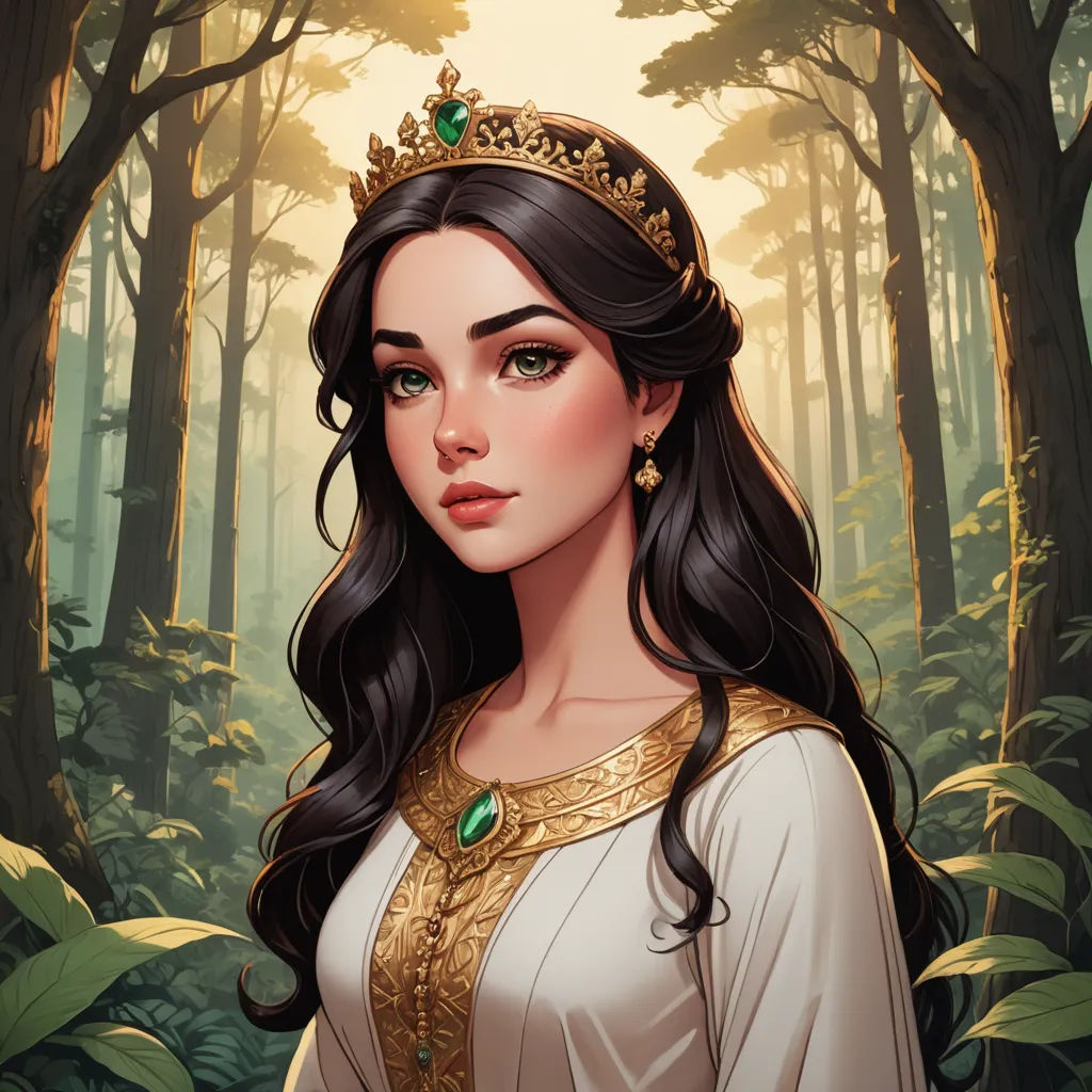 a woman in a white dress and a crown in a forest with trees and bushes behind her is a digital painting, fantasy art, a character portrait, Charlie Bowater, beautiful detailed