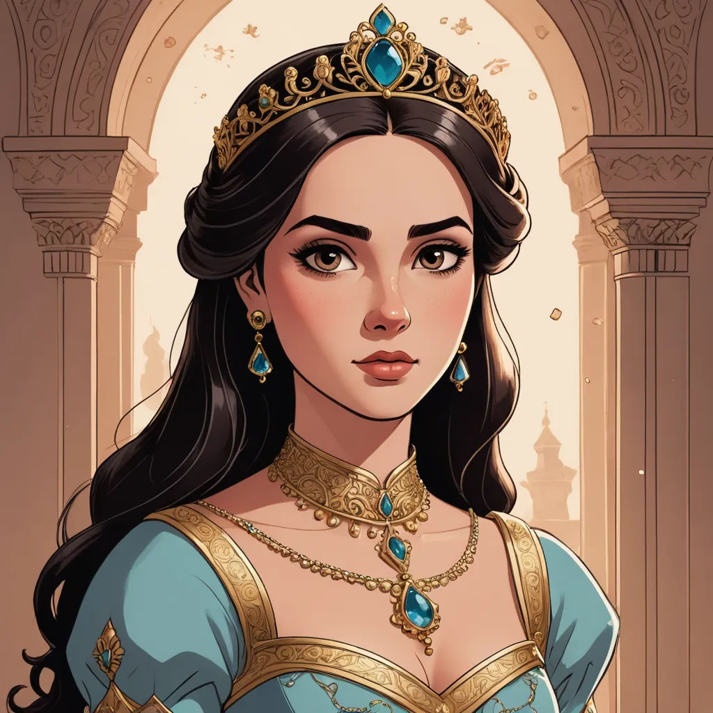 a woman in a blue dress with a tiara on her head and a gold necklace on her neck, fantasy art, a character portrait, Altoon Sultan, beautiful detailed