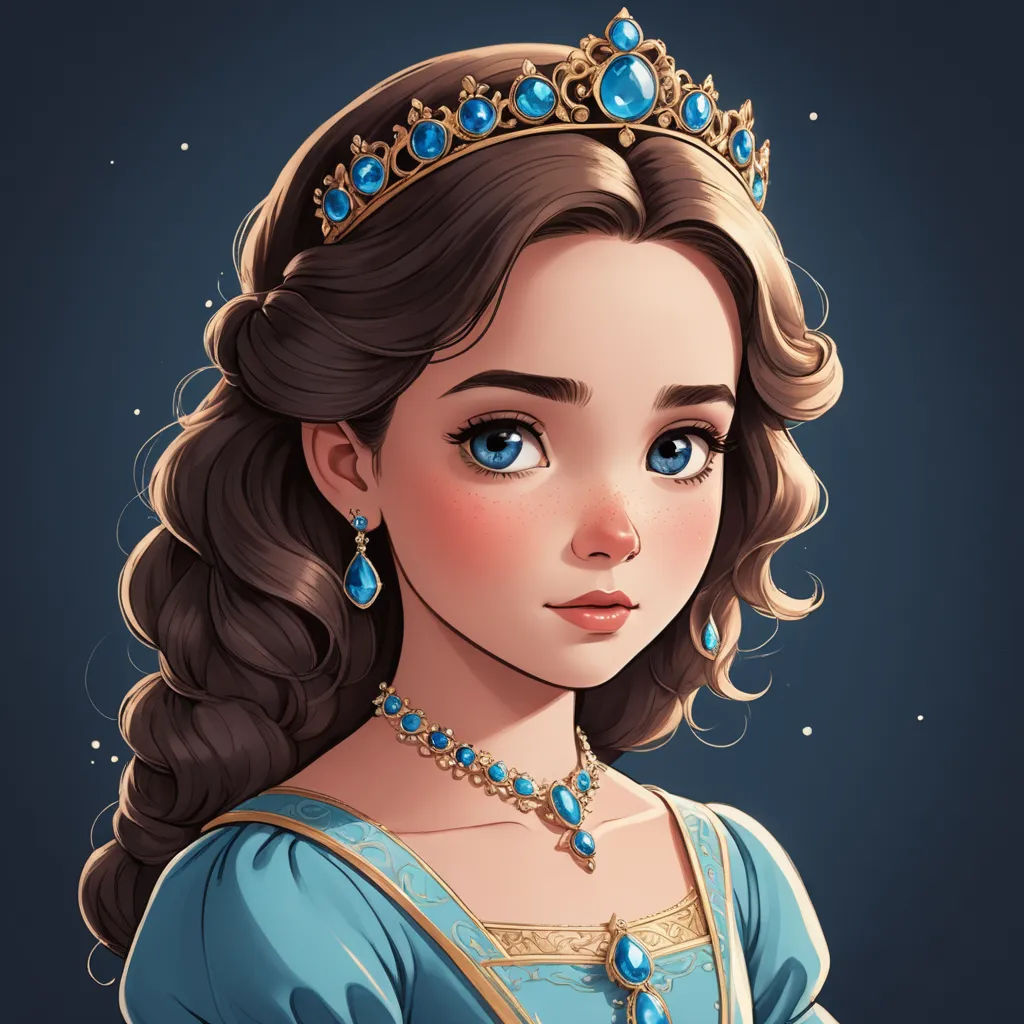 a cartoon character with a tiara and blue eyes wearing a tiara and blue dress with a blue dress, fantasy art, a character portrait, Araceli Gilbert, rossdraws global illumination