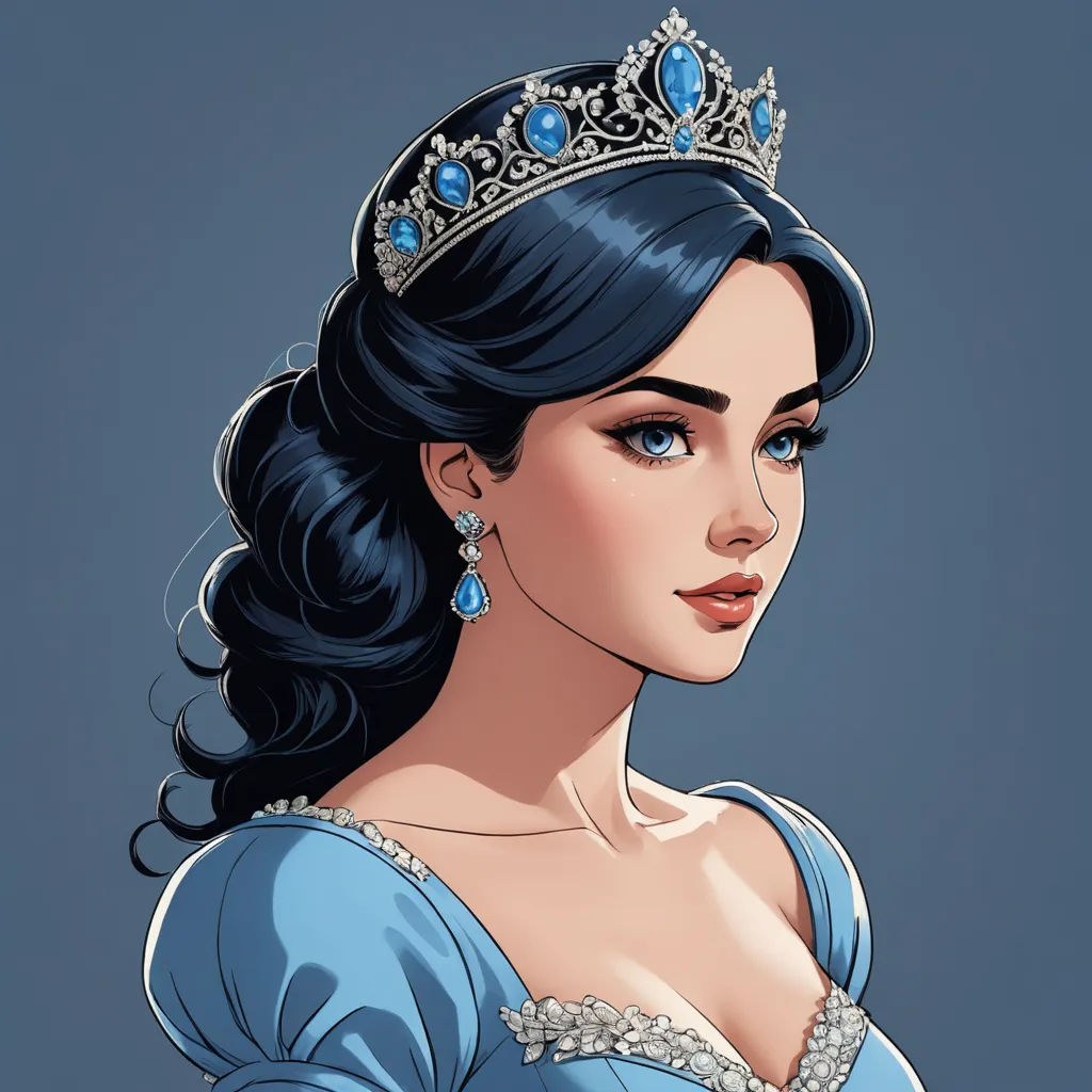 a woman in a blue dress with a tiara on her head and a blue dress with a white collar, fantasy art, a detailed drawing, Charlie Bowater, rossdraws global illumination