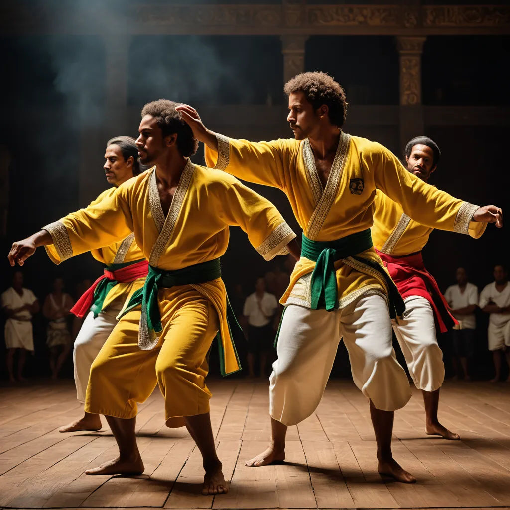 a group of men in yellow and white outfits dancing on a wooden floor with people in the background watching, arabesque, a poster, Altoon Sultan, promotional image